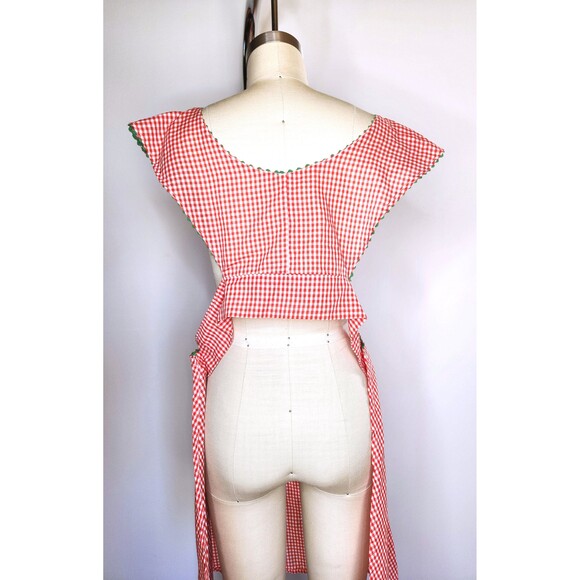 Vintage 1940s Apron - Gingham Plaid Checkered Apron Cottage Chic French Country - Picture 6 of 8